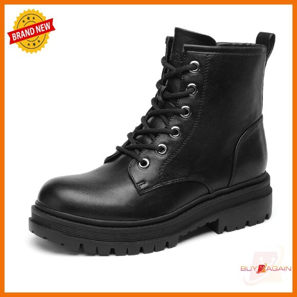 Lace-Up Combat Boots with Side Zipper Platform Lug Sole
